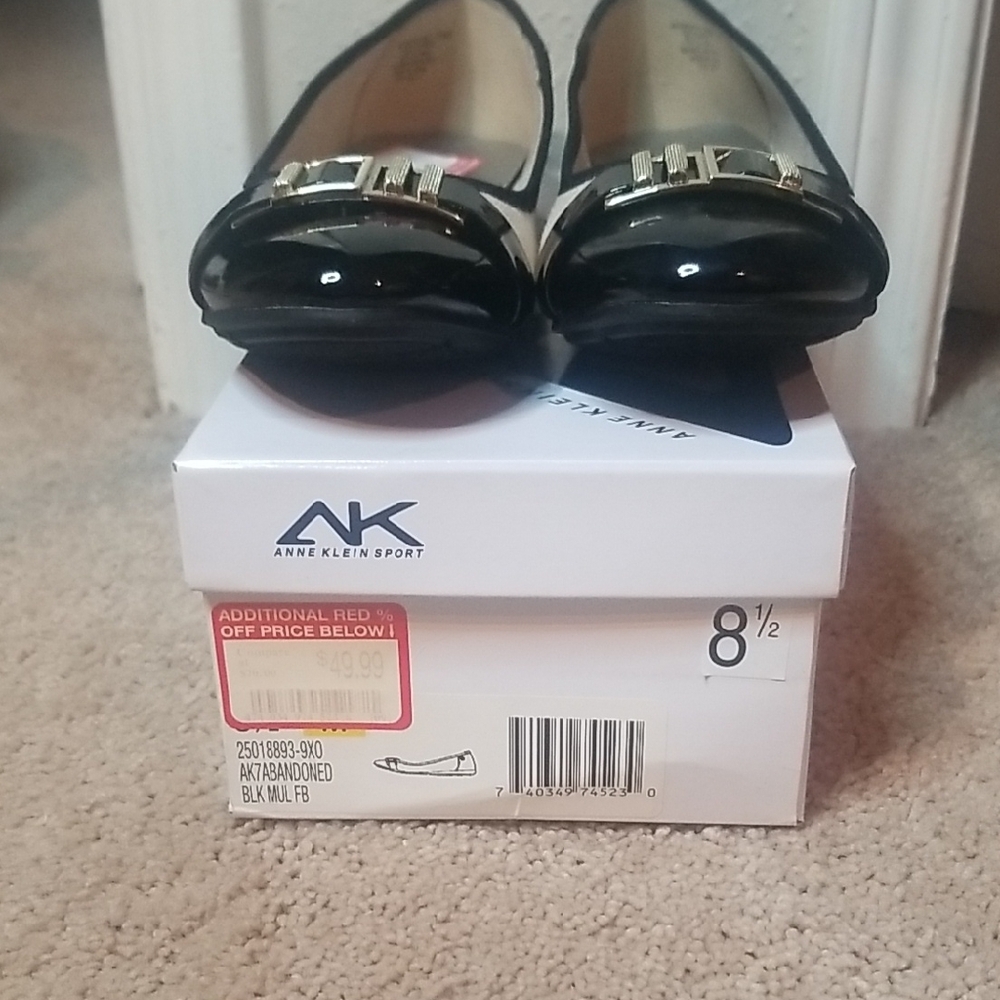 Anne Klein Black and Cream Flats with Silver Hardware
